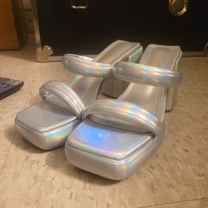 Mata Square Holographic Heels